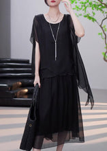 Load image into Gallery viewer, Loose Black Asymmetrical False Two Pieces Chiffon Dress Summer