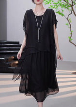 Load image into Gallery viewer, Loose Black Asymmetrical False Two Pieces Chiffon Dress Summer