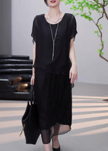 Load image into Gallery viewer, Loose Black Asymmetrical False Two Pieces Chiffon Dress Summer