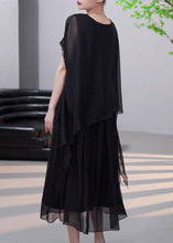 Load image into Gallery viewer, Loose Black Asymmetrical False Two Pieces Chiffon Dress Summer