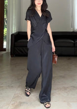 Load image into Gallery viewer, Loose Black Asymmetrical Wrinkled Silk Two Pieces Set Summer