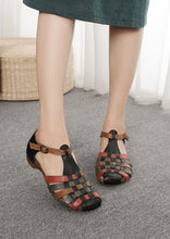 Load image into Gallery viewer, Loose Black Chunky Cowhide Leather Cross Strap Sandals