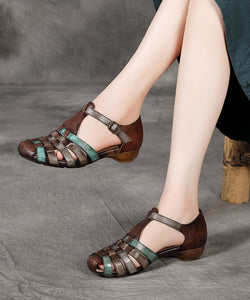 Loose Black Chunky Cowhide Leather Cross Strap Sandals