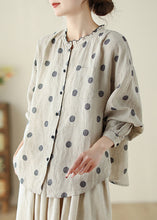 Load image into Gallery viewer, Loose Black Dot Ruffled Button Cotton Shirt Long Sleeve