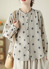 Load image into Gallery viewer, Loose Black Dot Ruffled Button Cotton Shirt Long Sleeve