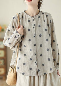 Loose Black Dot Ruffled Button Cotton Shirt Long Sleeve