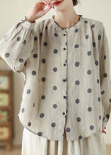 Load image into Gallery viewer, Loose Black Dot Ruffled Button Cotton Shirt Long Sleeve