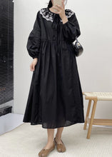 Load image into Gallery viewer, Loose Black Embroidered Lace Up Cotton Dress Spring