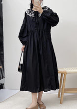 Load image into Gallery viewer, Loose Black Embroidered Lace Up Cotton Dress Spring