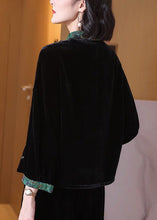 Load image into Gallery viewer, Loose Black Embroidered Button Silk Velour Top Long Sleeve