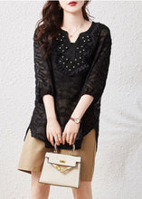 Load image into Gallery viewer, Loose Black Embroidered Nail Bead Patchwork Chiffon Shirt Tops Summer