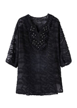 Load image into Gallery viewer, Loose Black Embroidered Nail Bead Patchwork Chiffon Shirt Tops Summer