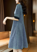 Load image into Gallery viewer, Loose Black O Neck Button Patchwork Denim Dress Summer