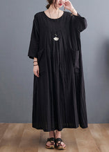 Load image into Gallery viewer, Loose Black O-Neck Patchwork Pockets Maxi Dress Bracelet Sleeve