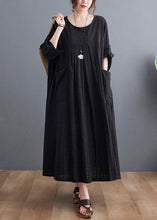 Load image into Gallery viewer, Loose Black O-Neck Patchwork Pockets Maxi Dress Bracelet Sleeve