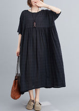 Load image into Gallery viewer, Loose Black O-Neck Plaid Patchwork Maxi Dresses Summer