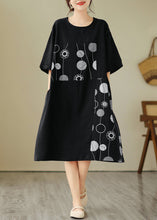 Load image into Gallery viewer, Loose Black O-Neck Print Holiday Long Dress Short Sleeve