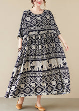 Load image into Gallery viewer, Loose Black O-Neck Print Maxi Dress Half Sleeve