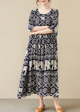 Load image into Gallery viewer, Loose Black O-Neck Print Maxi Dress Half Sleeve