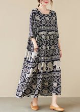 Load image into Gallery viewer, Loose Black O-Neck Print Maxi Dress Half Sleeve