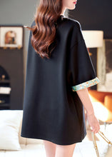 Load image into Gallery viewer, Loose Black O Neck Print Patchwork Cotton T Shirt Half Sleeve