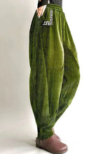 Load image into Gallery viewer, Loose Green Pockets Corduroy High Waist Warm Fleece Lantern Pants