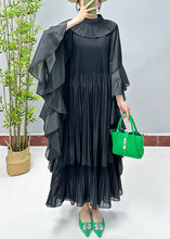 Load image into Gallery viewer, Loose Black Solid Ruffled Cotton Dresses Butterfly Sleeve