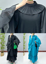 Load image into Gallery viewer, Loose Black Solid Ruffled Cotton Dresses Butterfly Sleeve