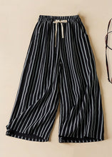 Load image into Gallery viewer, Loose Black Striped Pockets Elastic Waist Cotton Crop Pants Summer