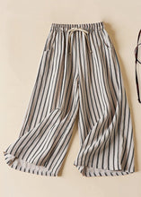 Load image into Gallery viewer, Loose Black Striped Pockets Elastic Waist Cotton Crop Pants Summer