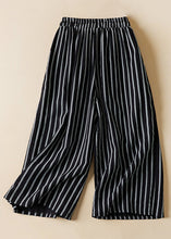 Load image into Gallery viewer, Loose Black Striped Pockets Elastic Waist Cotton Crop Pants Summer