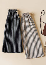 Load image into Gallery viewer, Loose Black Striped Pockets Elastic Waist Cotton Crop Pants Summer