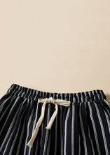 Load image into Gallery viewer, Loose Black Striped Pockets Elastic Waist Cotton Crop Pants Summer