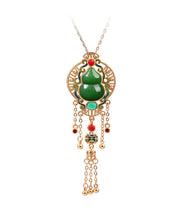 Load image into Gallery viewer, Loose Blackish Green Ancient Gold Jade Agate Tassel Pendant Necklace