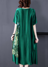 Load image into Gallery viewer, Loose Blackish Green O Neck Print Silk Long Dress Summer