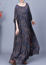 Load image into Gallery viewer, Loose Blue Button Print Silk Maxi Dressess Bracelet Sleeve