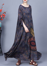 Load image into Gallery viewer, Loose Blue Button Print Silk Maxi Dressess Bracelet Sleeve