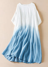 Load image into Gallery viewer, Loose Blue Gradient Color O Neck Cotton Dresses Half Sleeve