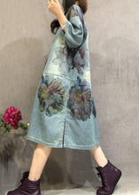 Load image into Gallery viewer, Loose Blue O Neck Print Side Open Denim Dress Summer