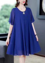 Load image into Gallery viewer, Loose Blue O Neck Solid Chiffon Dresses Summer