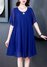 Load image into Gallery viewer, Loose Blue O Neck Solid Chiffon Dresses Summer