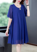 Load image into Gallery viewer, Loose Blue O Neck Solid Chiffon Dresses Summer