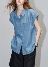 Load image into Gallery viewer, Loose Blue Peter Pan Collar Button Denim Shirt Short Sleeve