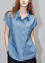 Load image into Gallery viewer, Loose Blue Peter Pan Collar Button Denim Shirt Short Sleeve