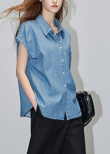 Load image into Gallery viewer, Loose Blue Peter Pan Collar Button Denim Shirt Short Sleeve