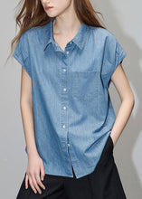 Load image into Gallery viewer, Loose Blue Peter Pan Collar Button Denim Shirt Short Sleeve