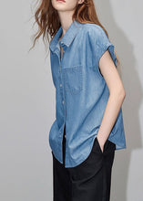 Load image into Gallery viewer, Loose Blue Peter Pan Collar Button Denim Shirt Short Sleeve