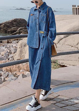 Load image into Gallery viewer, Loose Blue Pockets Button asymmetrical design Fall Denim Long sleeve Long Dress