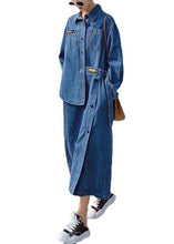 Load image into Gallery viewer, Loose Blue Pockets Button asymmetrical design Fall Denim Long sleeve Long Dress