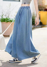 Load image into Gallery viewer, Loose Blue Pockets Elastic Waist Denim Wide Leg Pants Summer